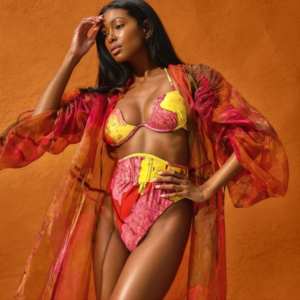 Andrea lyamah Deko Bubble Sleeve Caftan Swim Coverup